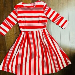 Red and White A-Line Casual Dress with Bateau Neckline